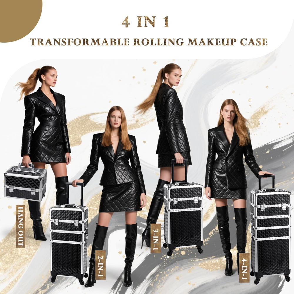 Stagiant rolling makeup case interior with removable drawers and baffles.