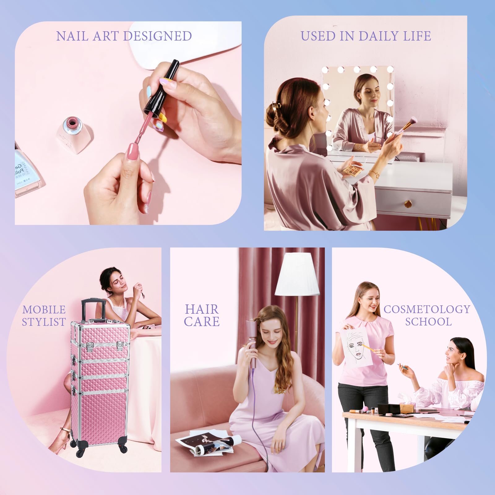 Stagiant rolling makeup train case ideal for events and salons.