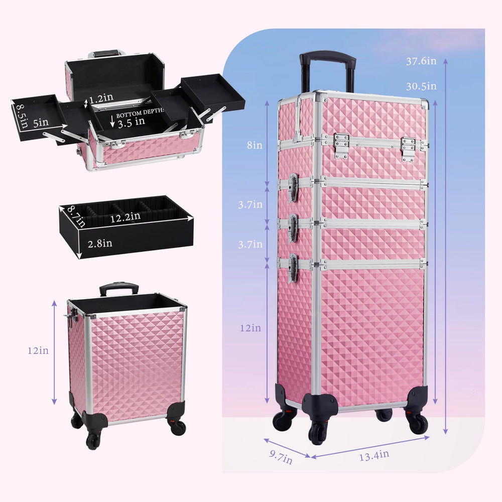 Stagiant rolling makeup train case wheels assembly enables smooth movement.