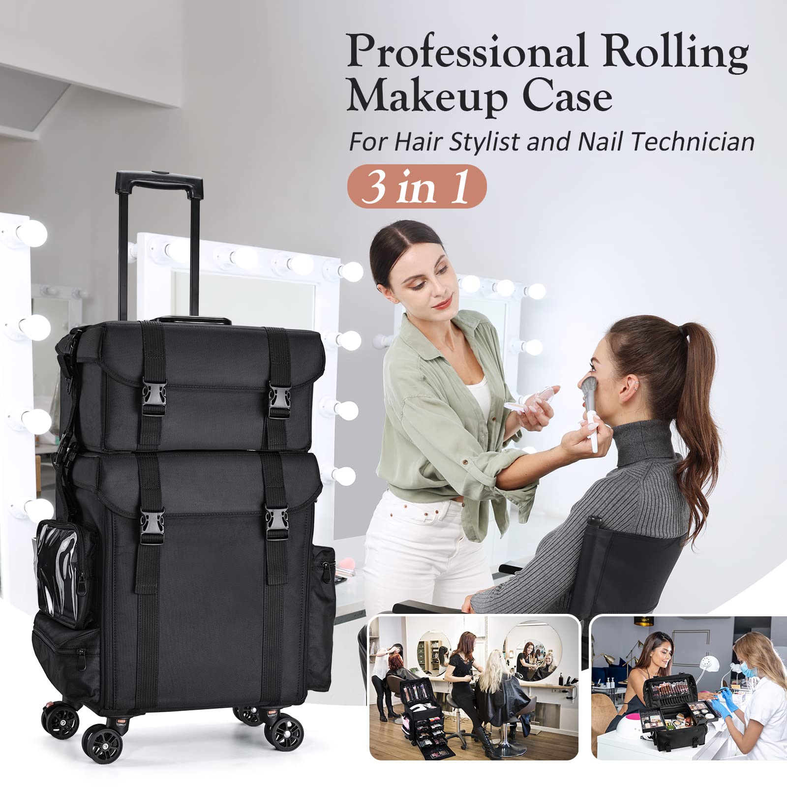 Stagiant rolling system with 360-degree wheels for smooth transport.