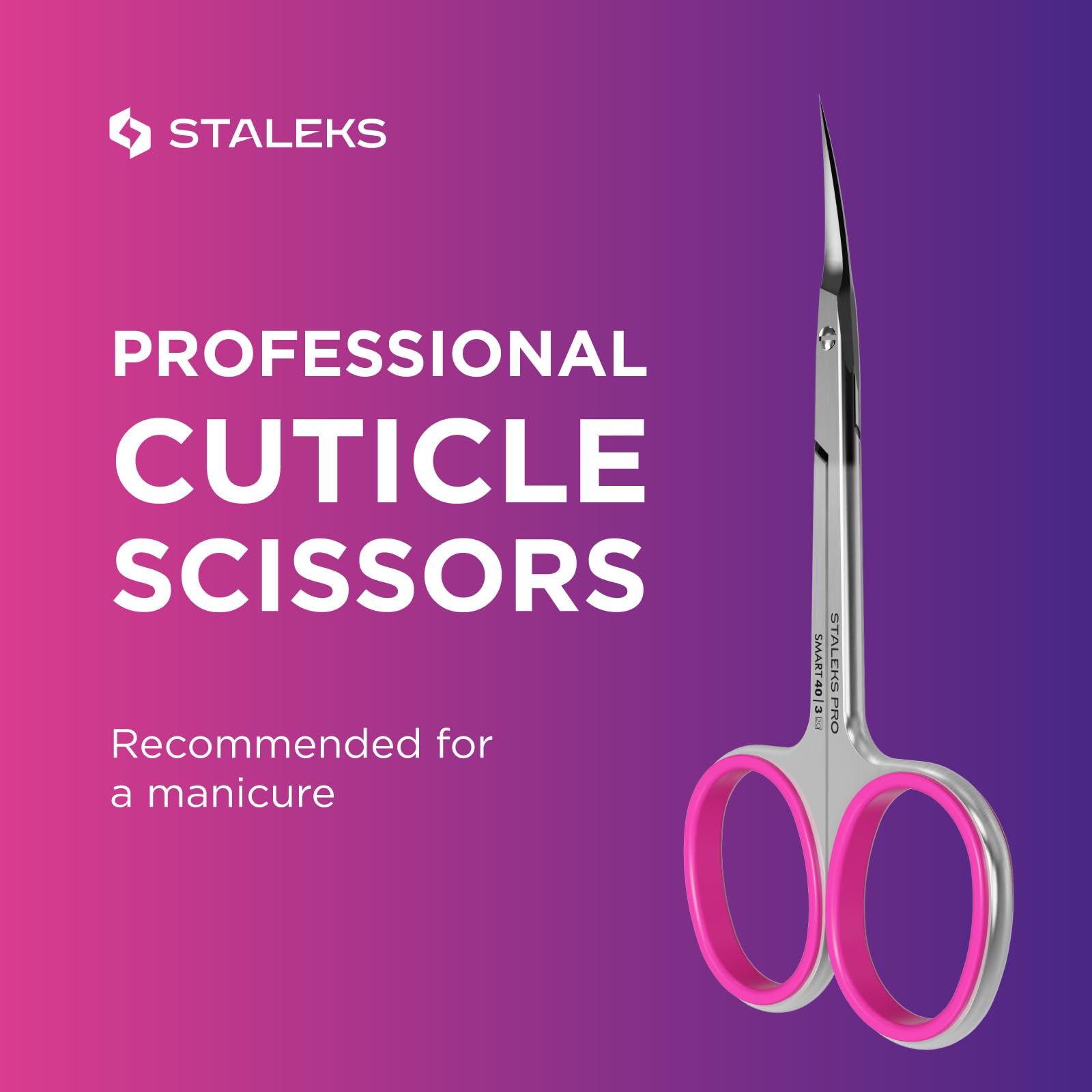 Staleks Pro cuticle scissors matte handle reduces glare for comfortable use