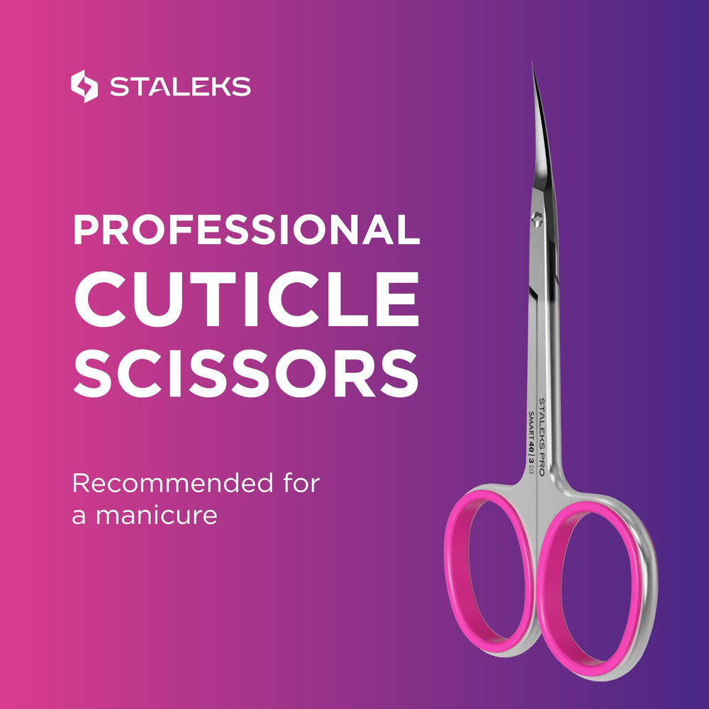 Staleks Pro cuticle scissors matte handle reduces glare for comfortable use