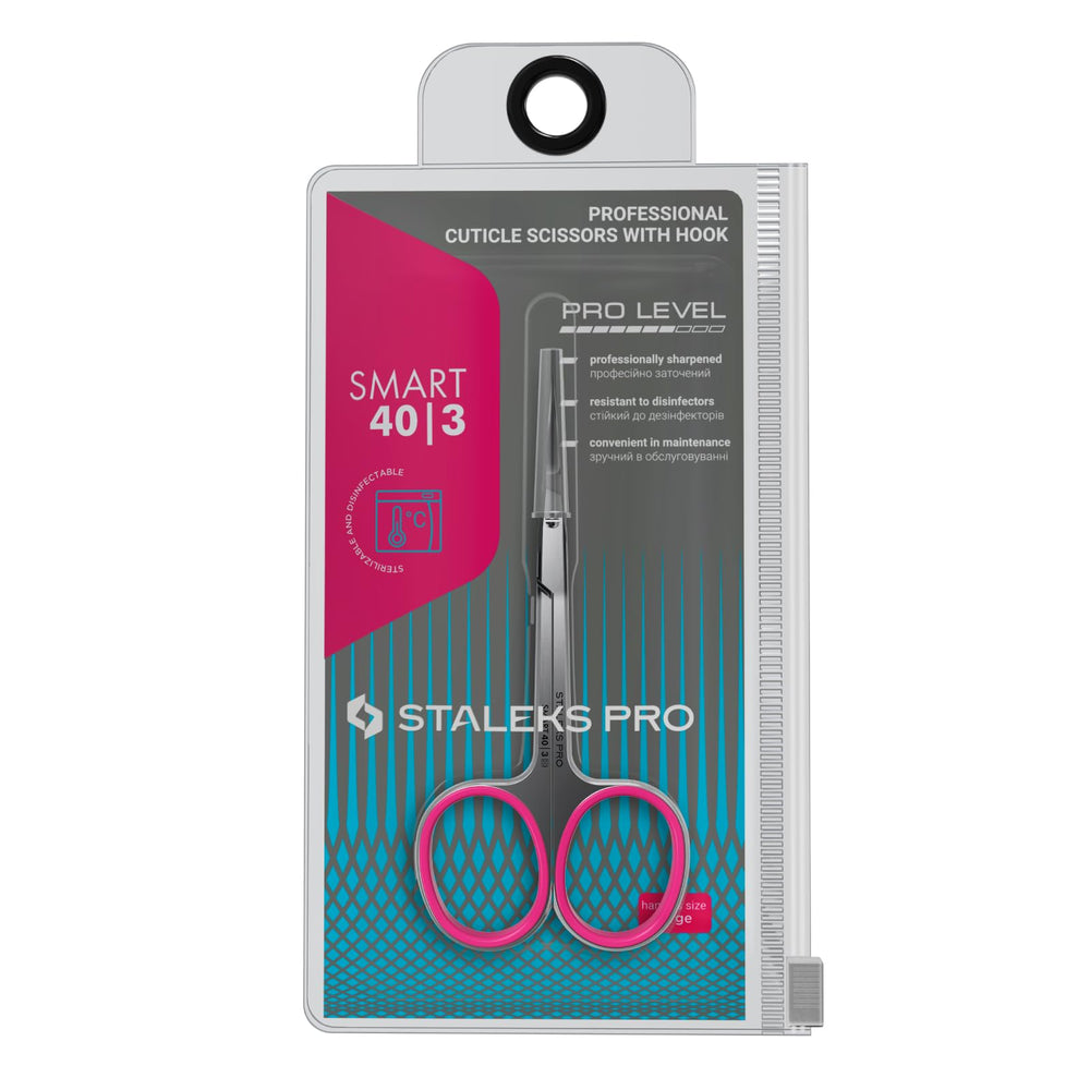 Staleks Pro cuticle scissors silicone inserts grip close-up for secure handling