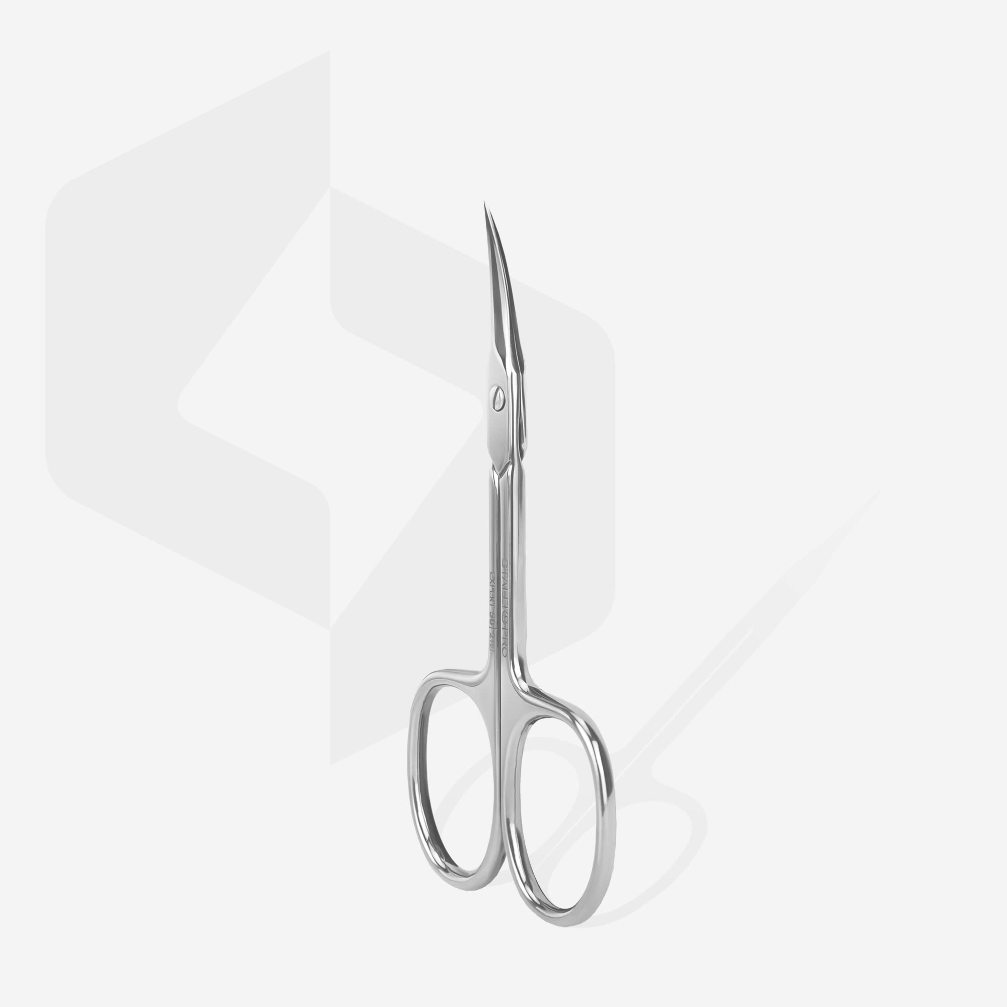 Staleks Pro Expert 50-cuticle scissors with matte finish reducing glare.