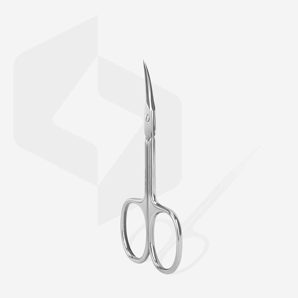 Staleks Pro Expert 50-cuticle scissors with matte finish reducing glare.