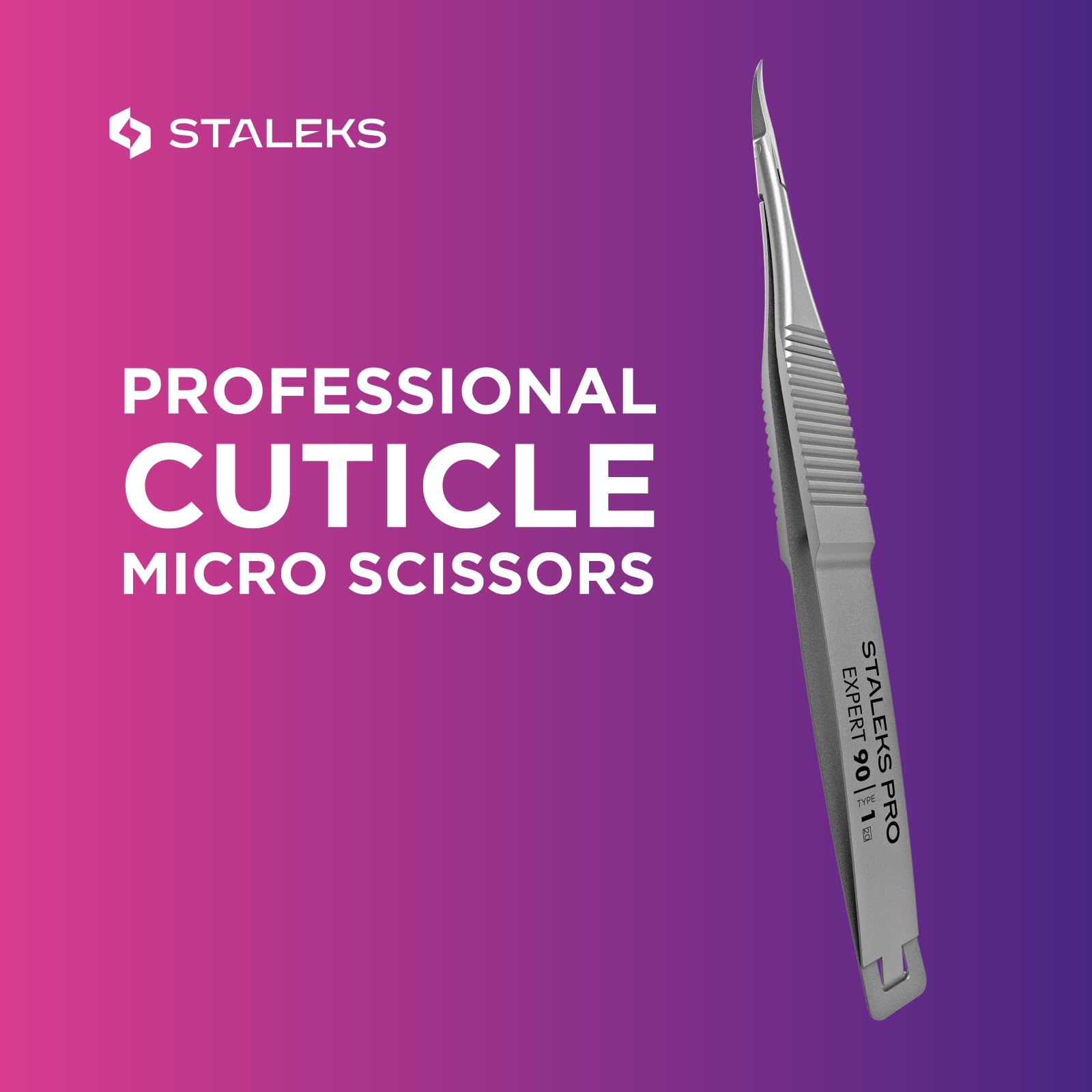 Staleks Pro Expert 90 cuticle micro scissors featuring ergonomic design for better handling