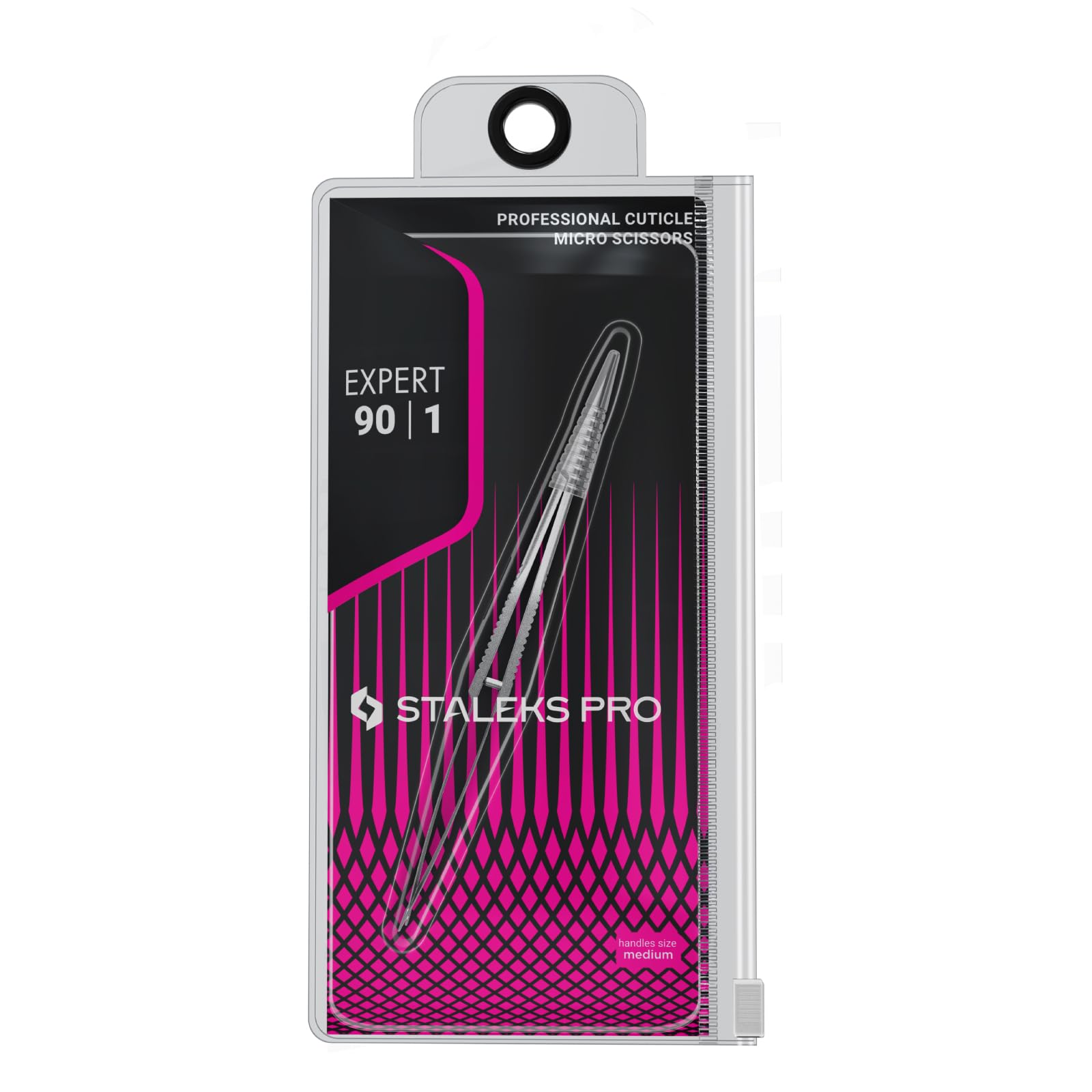 Staleks Pro Expert 90 cuticle micro scissors stainless steel body designed for sterilization and durability