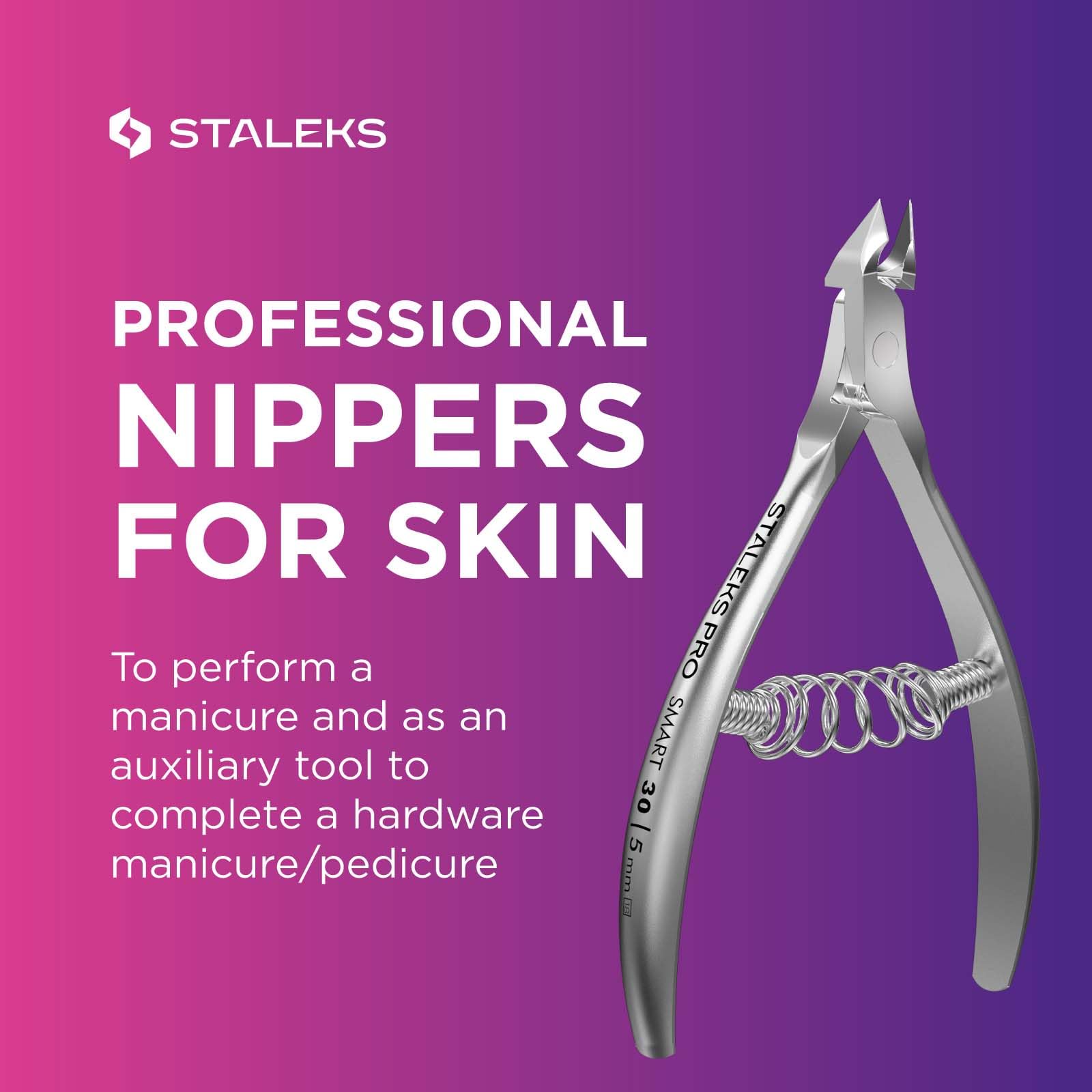 Staleks Pro SMART 30 cuticle nippers with removable coil spring for smooth strokes.