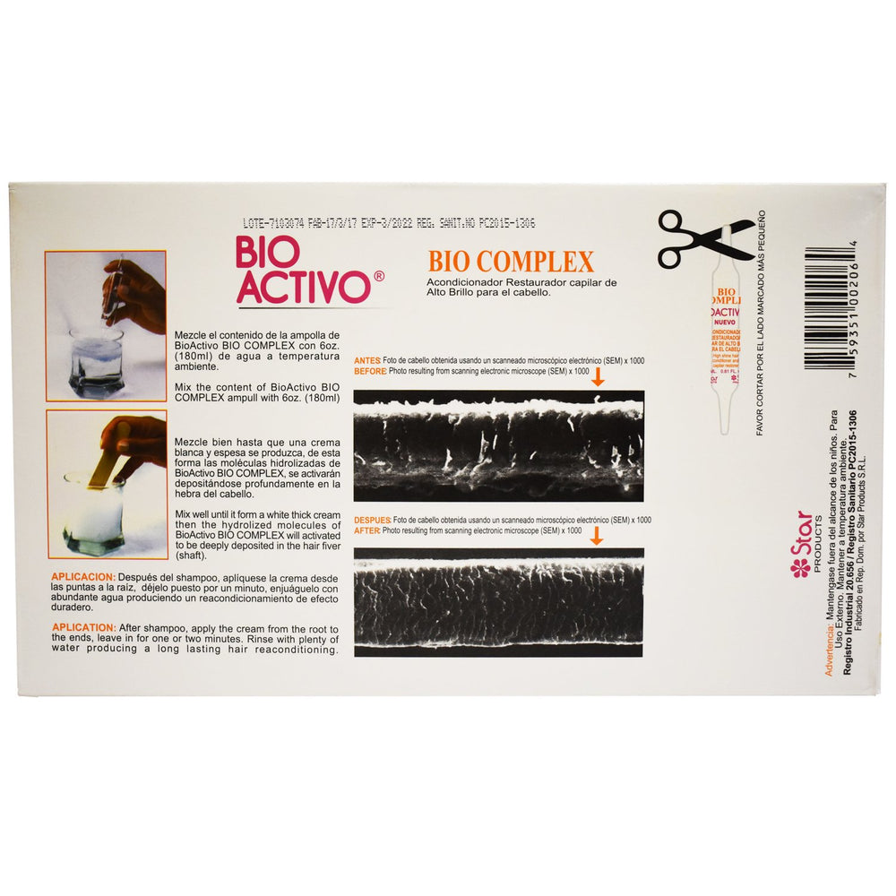 Star Bio Complex highlights hydrolyzed molecules for deeper shaft deposition and conditioning.