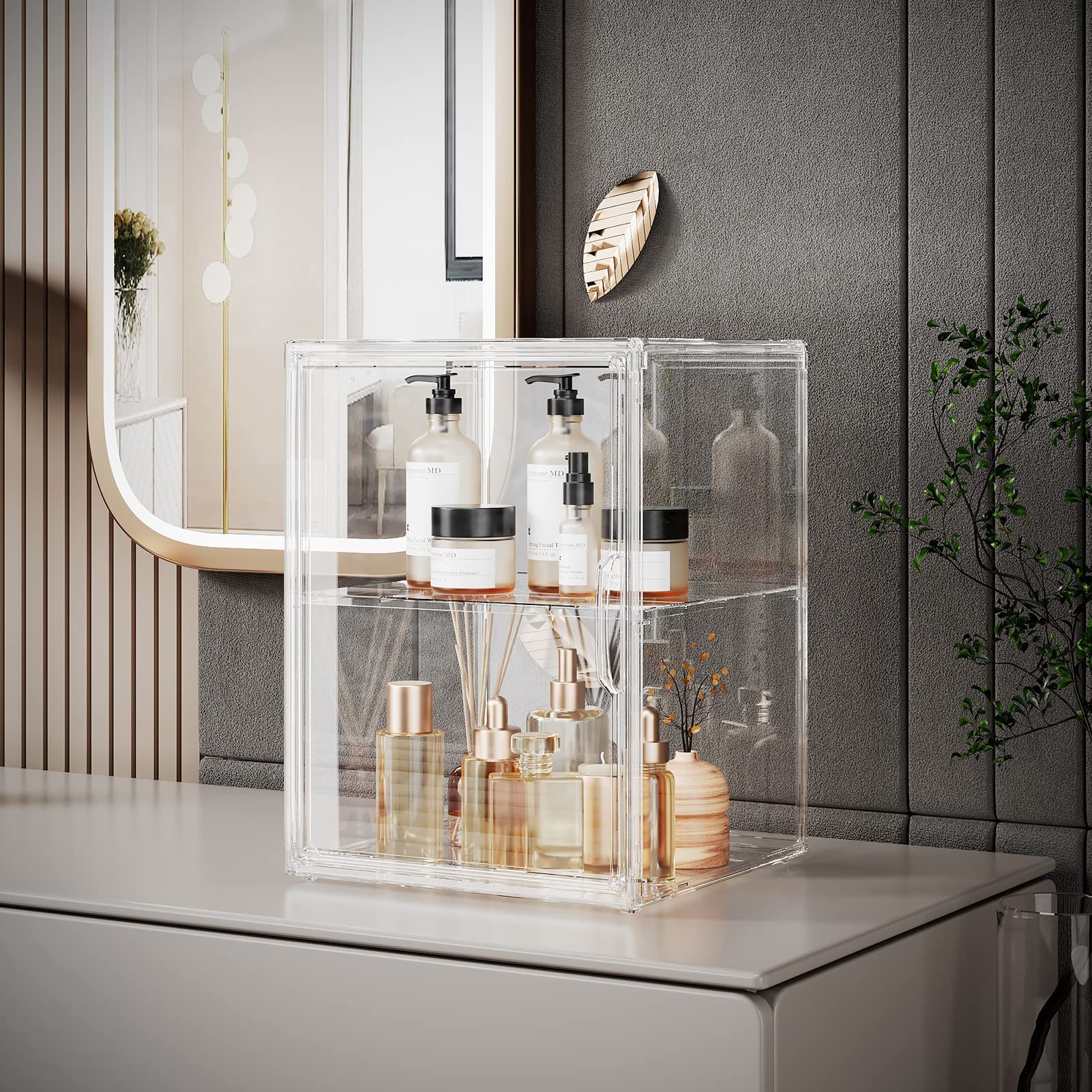 starogegc clear display case highlights cosmetics, reducing vanity clutter