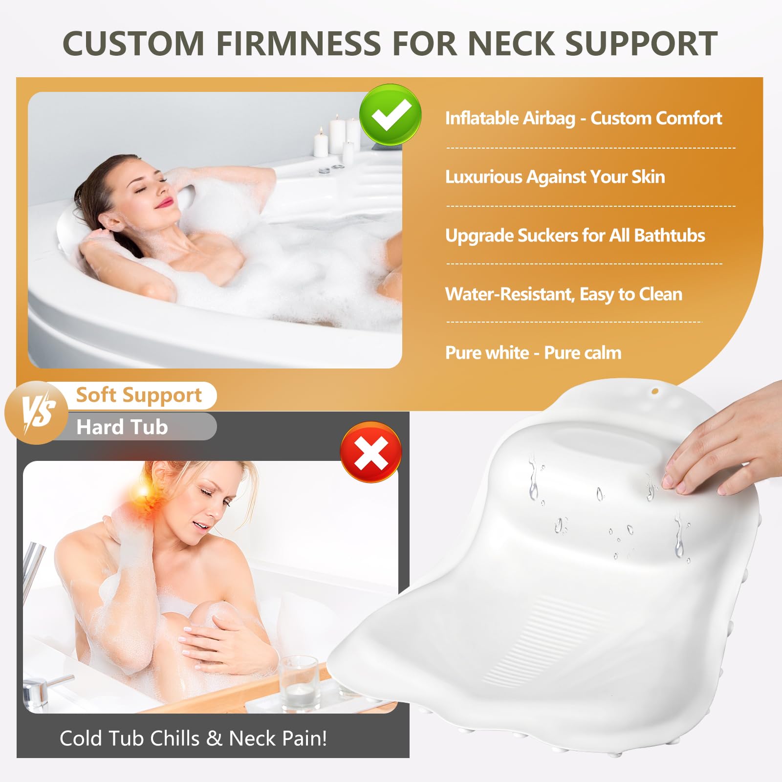 Starotatess pillow with enhanced suction cups for secure tub placement