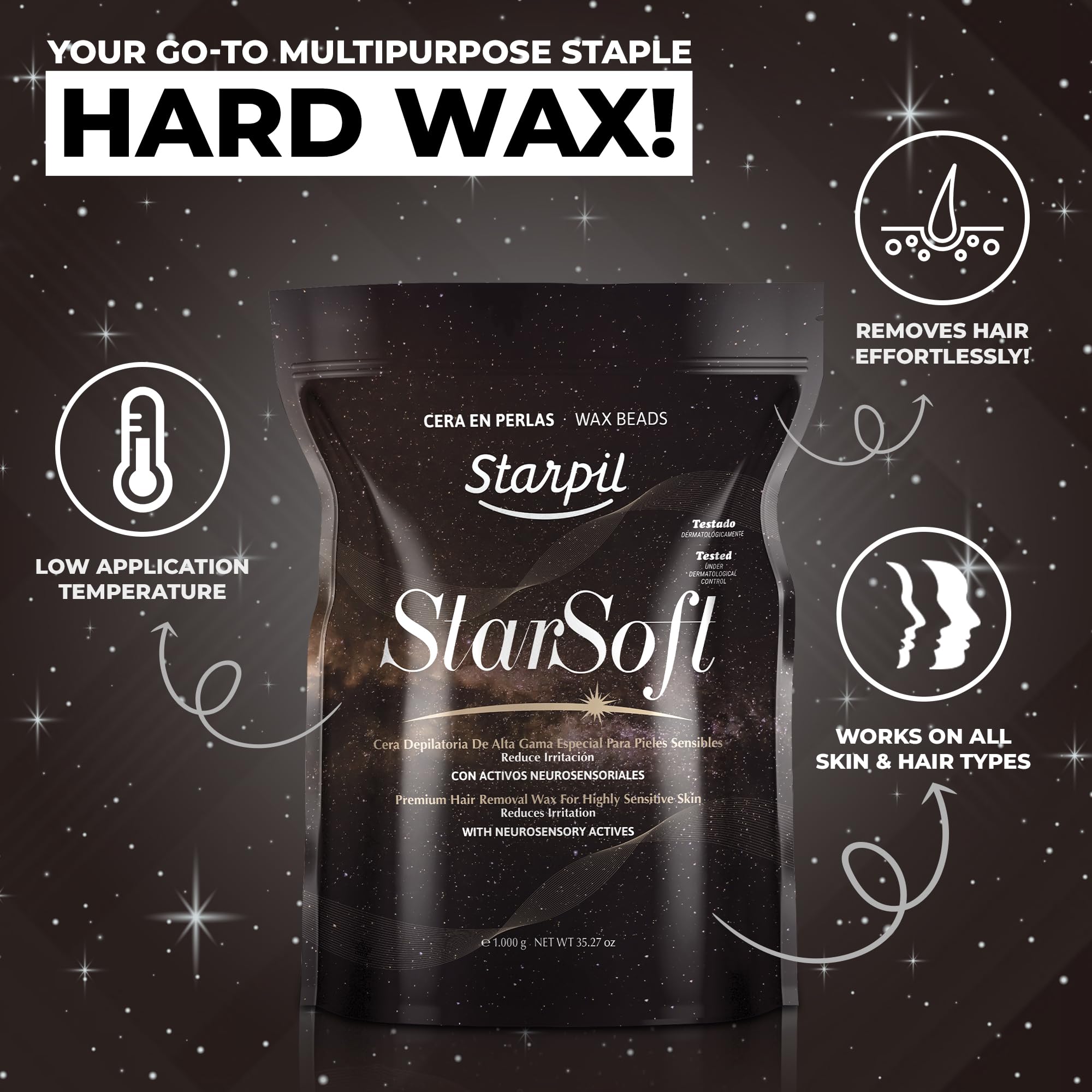 Starpil StarSoft formula optimized for hypersensitive skin during waxing.