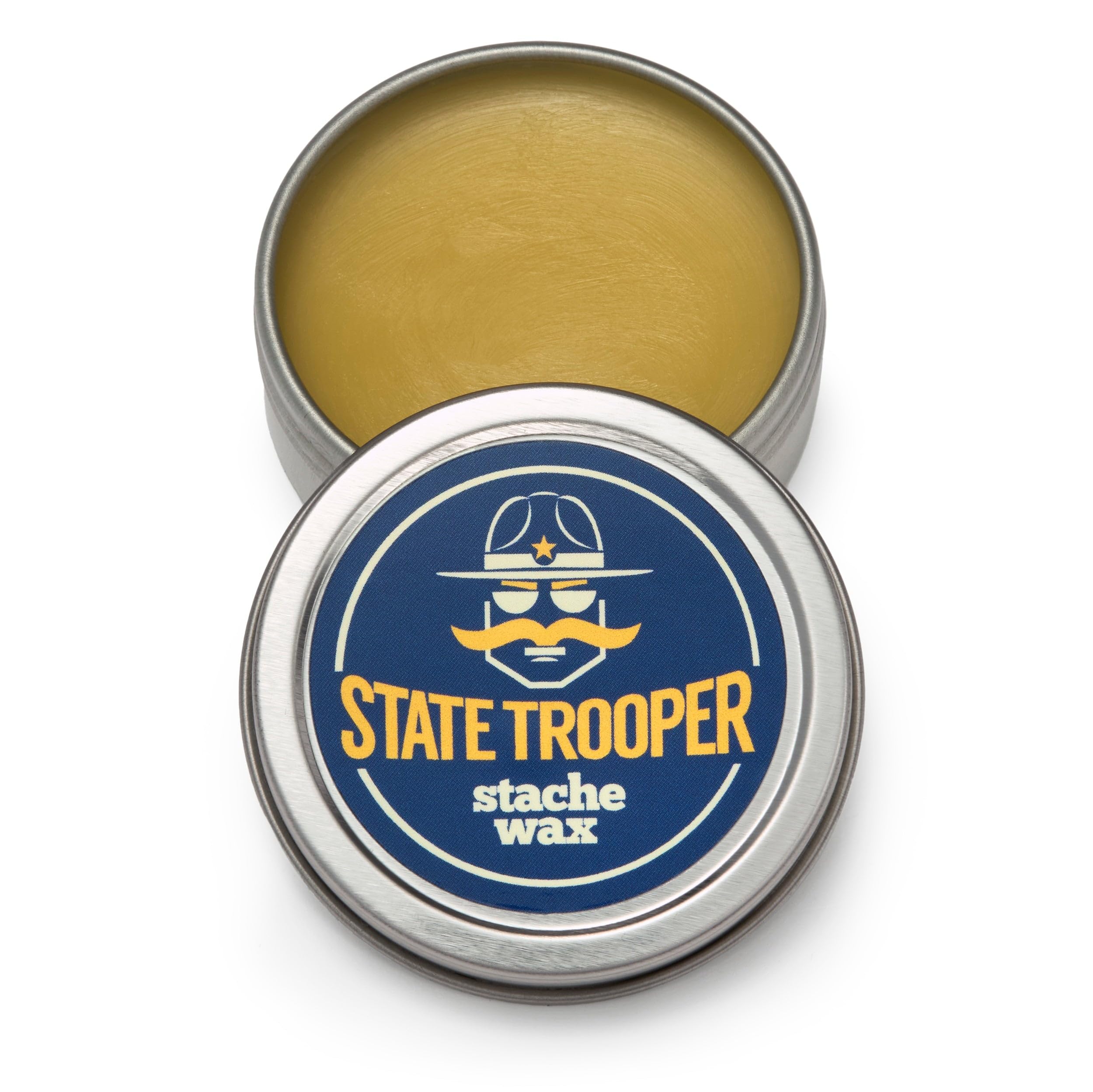 State Trooper Stache Wax 1oz tin is portable for on-the-go grooming.