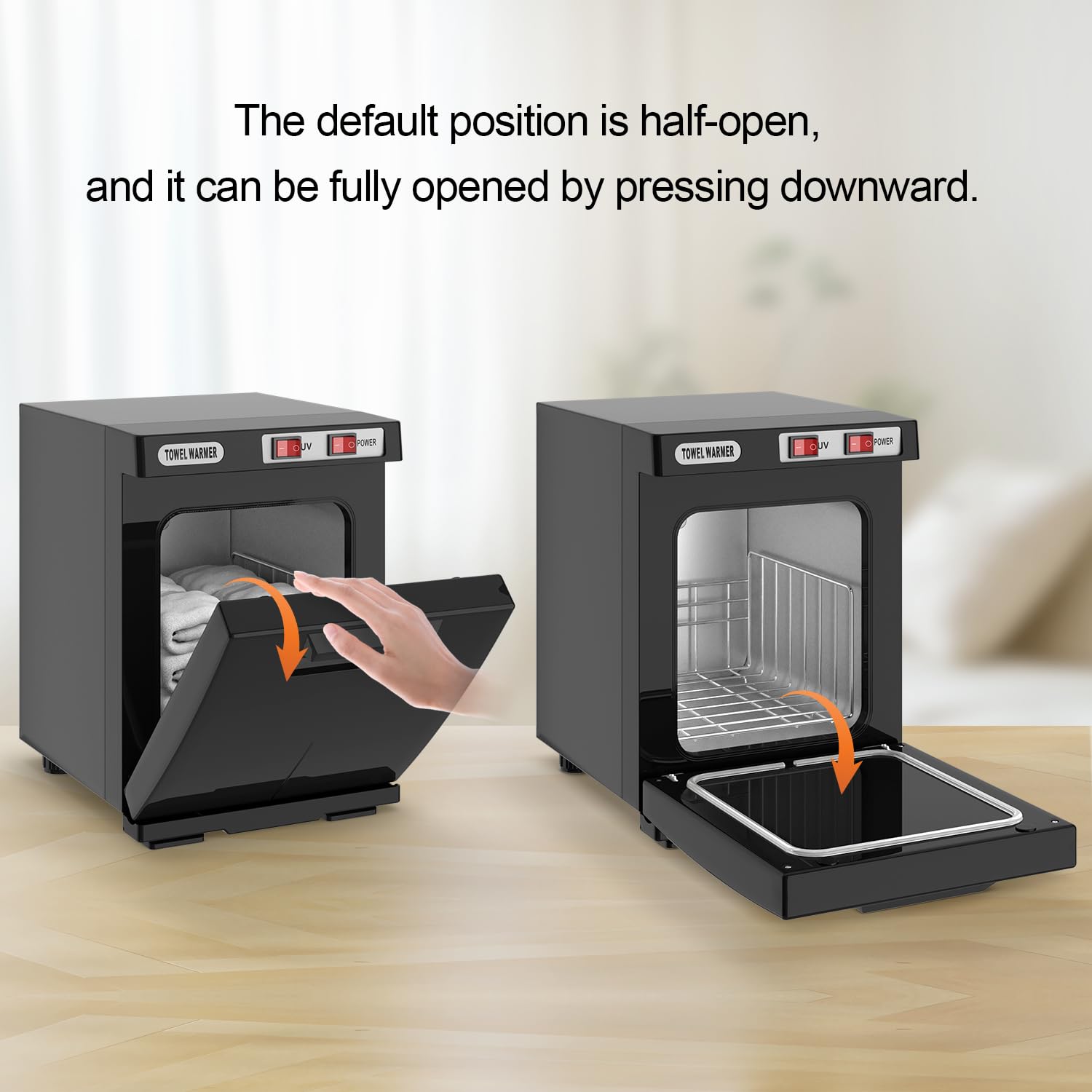 StateRiver towel warmer cabinet 5L capacity shown with stacked towels.