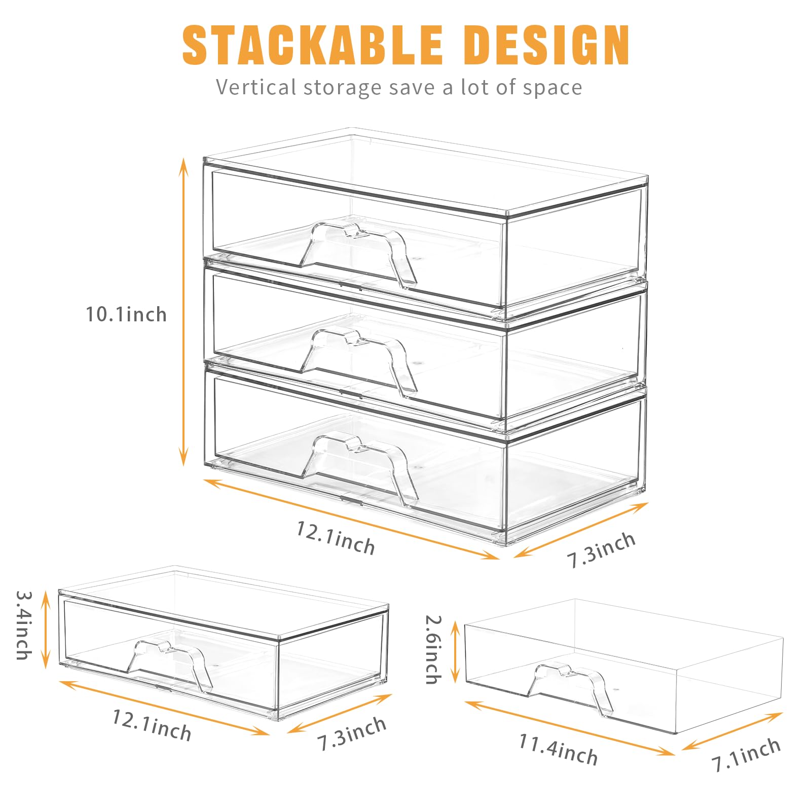 Stebopum 3-pack stackable makeup organizer side view demonstrates efficient corner storage.