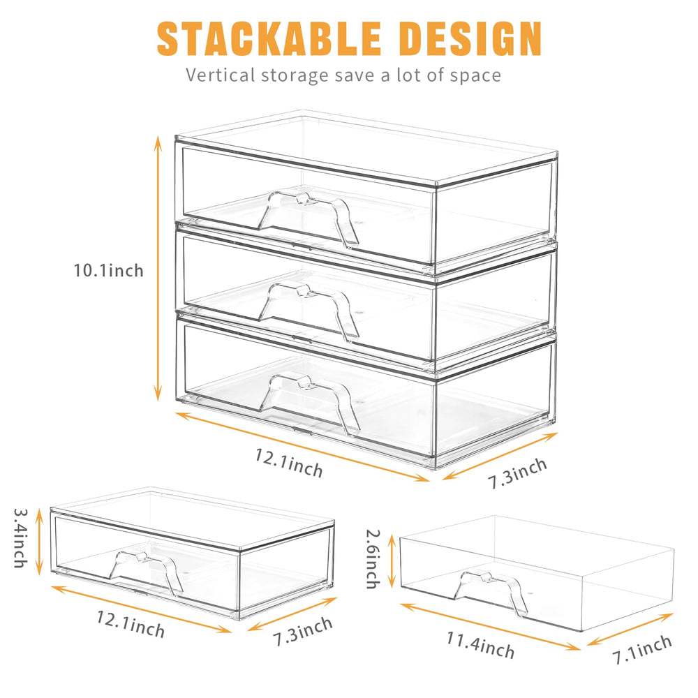Stebopum 3-pack stackable makeup organizer side view demonstrates efficient corner storage.