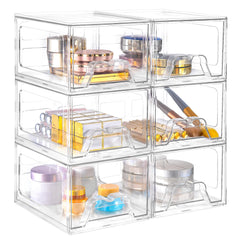 Stebopum 6-pack stackable makeup organizer top view for easy vanity access