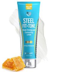 SteelFit Firming Body Lotion bottle shows premium packaging and daily hydration