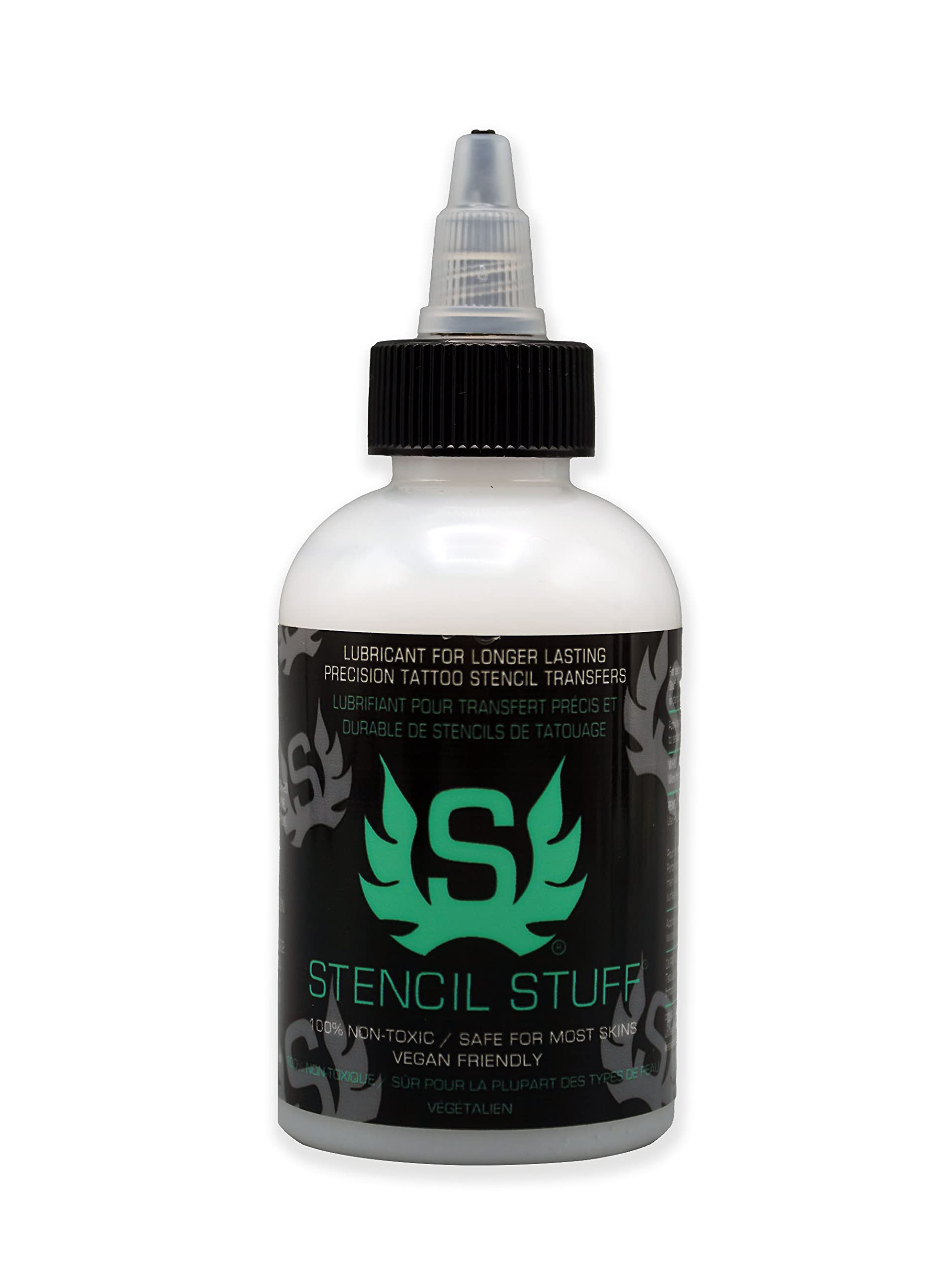 Stencil Stuff 4-ounce usage-application demonstrates skin-safe, vegan-friendly formula.