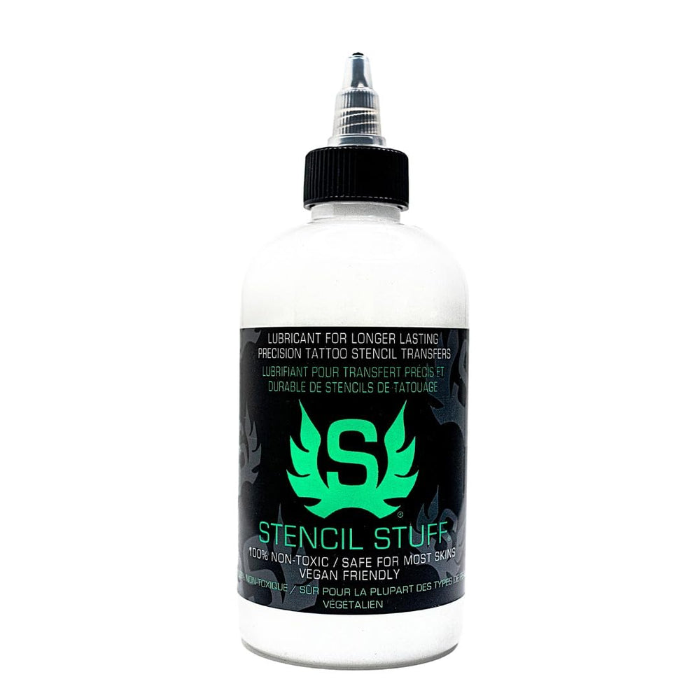 Stencil Stuff tattoo stencil transfer gel 8oz bottle delivers crisp transfers for clean outlines.