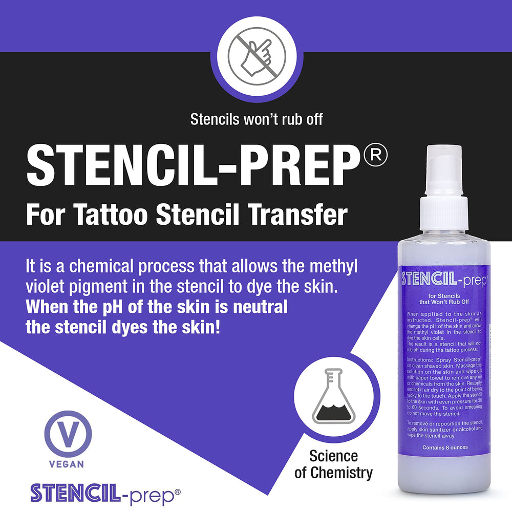 Stencil Prep applying transfer onto skin shows even coverage for detailed work.