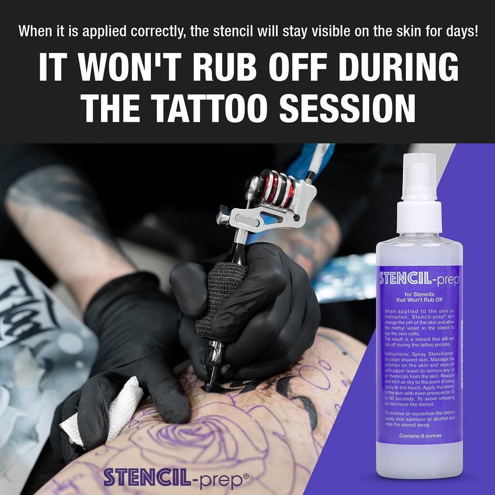 Stencil Prep spray-on-stencil in use demonstrates crisper transfer with minimal smudging.