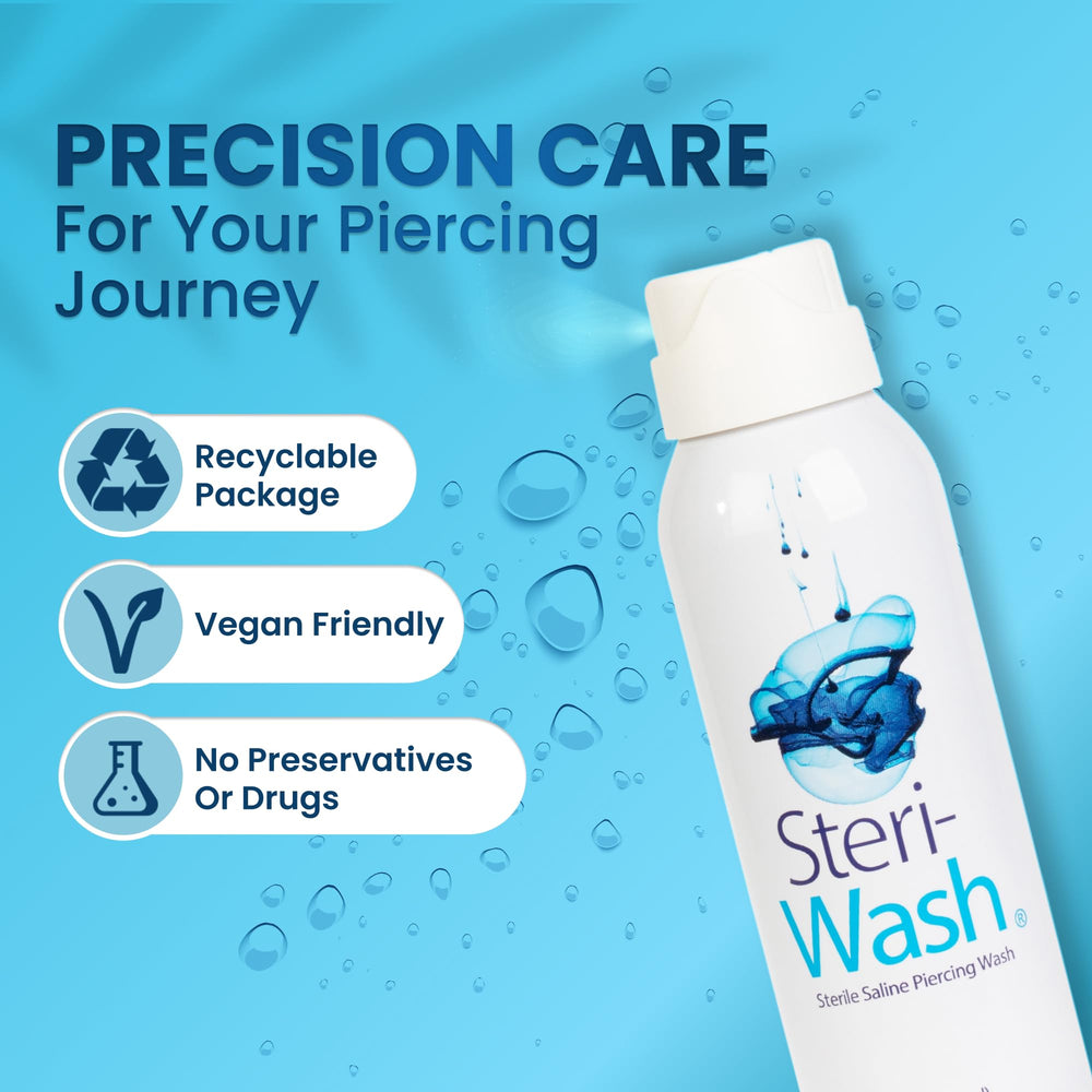 STERI-WASH vegan formula offers safe, preservative-free aftercare for sensitive skin.