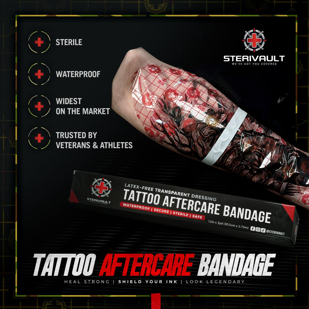 Sterivault tattoo aftercare bandage grid backing enables precise trimming for clean lines.