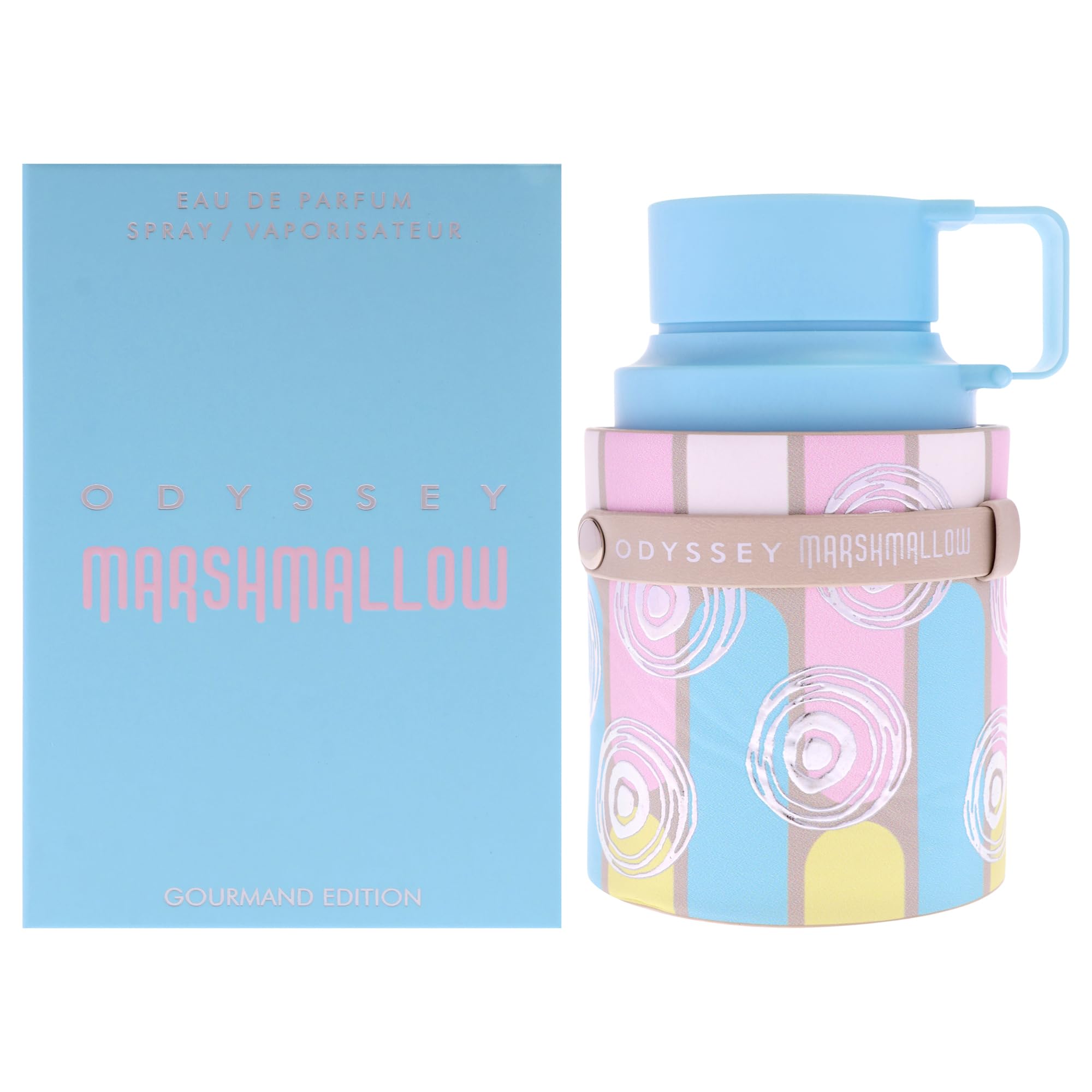 Sterling Parfums Odyssey Marshmallow Gourmand Edition bottle front evokes everyday gourmand sweetness.