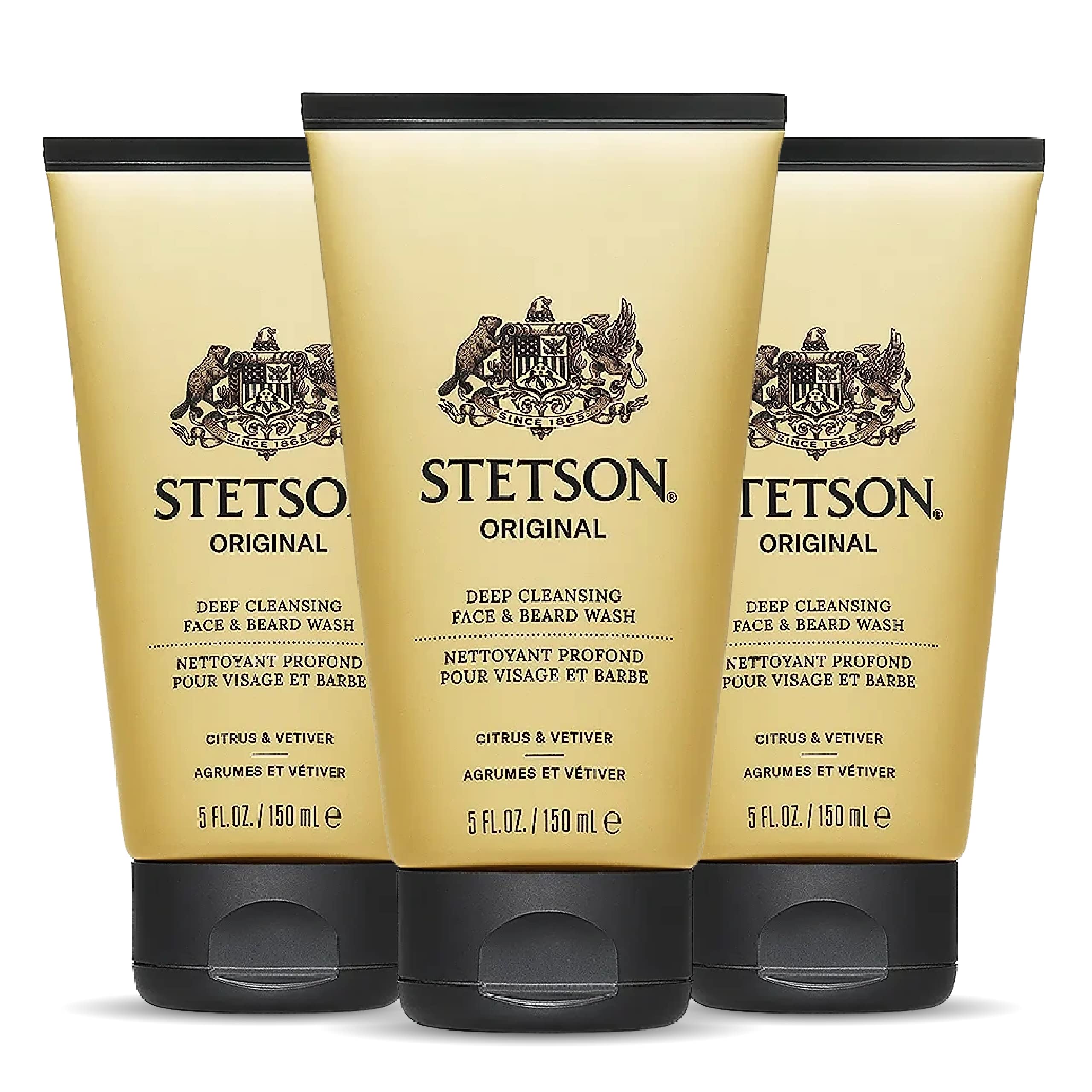 Stetson face-beard moisturizer bottle closeup showing non-greasy hydration for daily use.