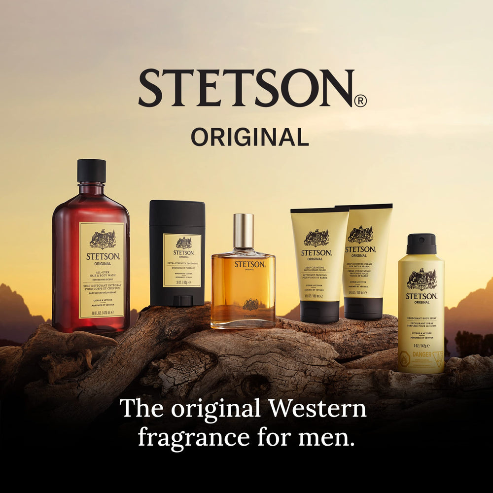 Stetson mens grooming collection logo signals heritage-inspired grooming line.