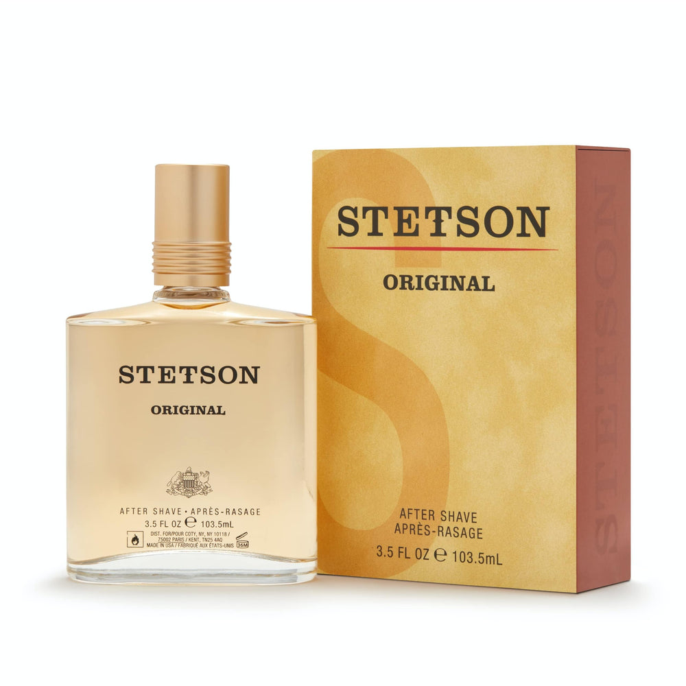 Stetson Original Aftershave splash application demonstrates quick, on-the-go grooming for a lingering scent.