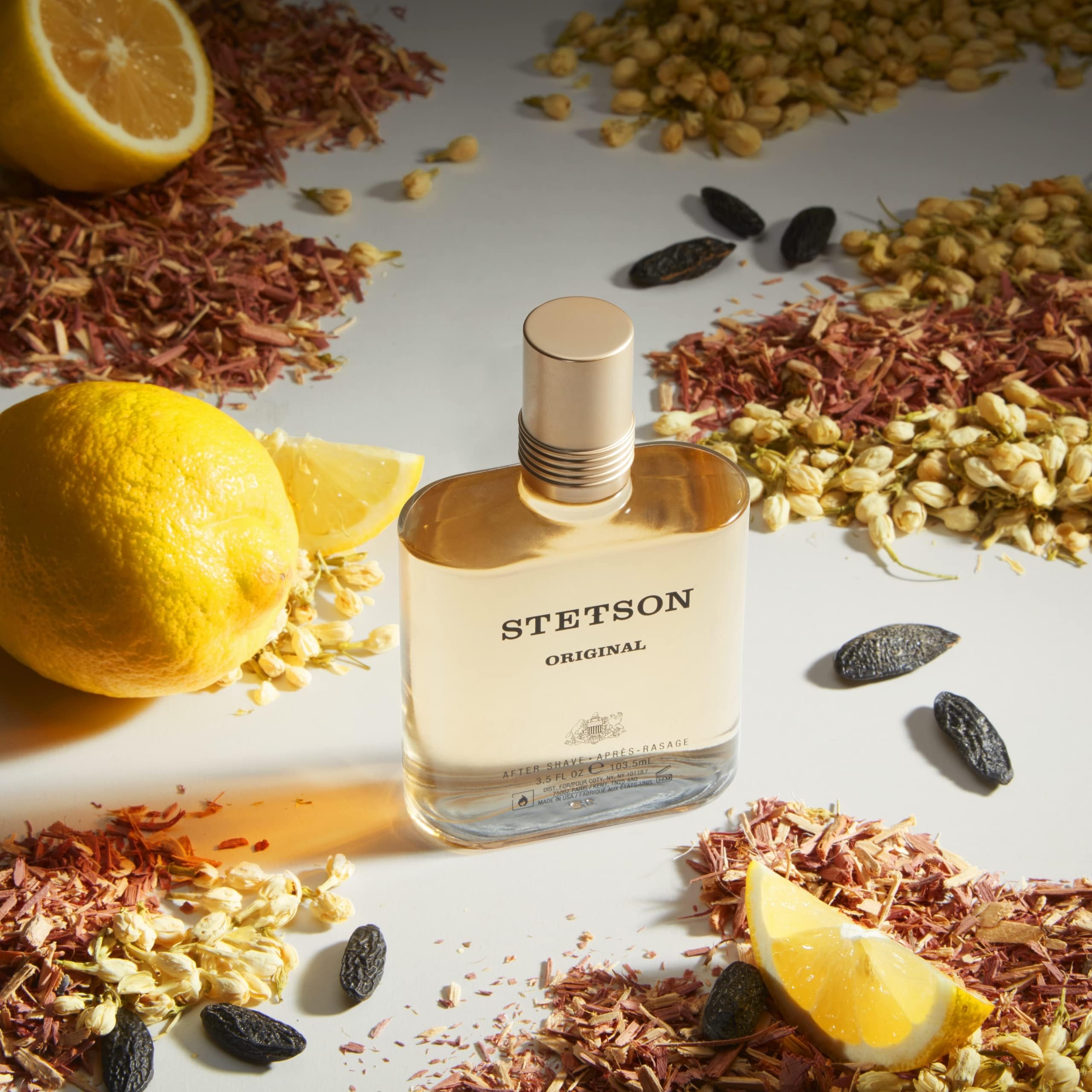 Stetson Original Aftershave wood texture closeup evokes rugged frontier style for everyday confidence.