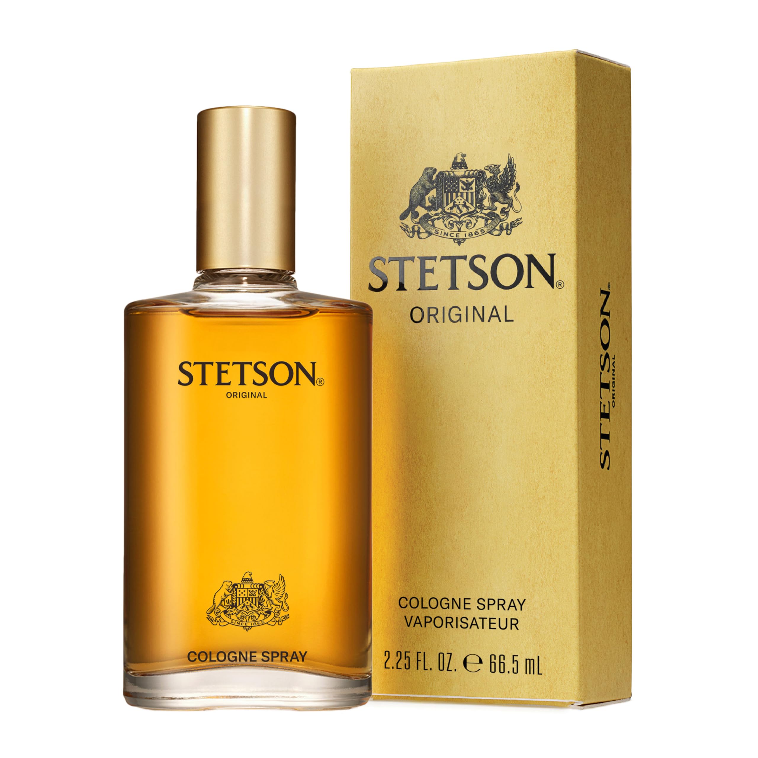 Stetson Original bottle front view emphasizes rugged masculine design for everyday wear and travel.