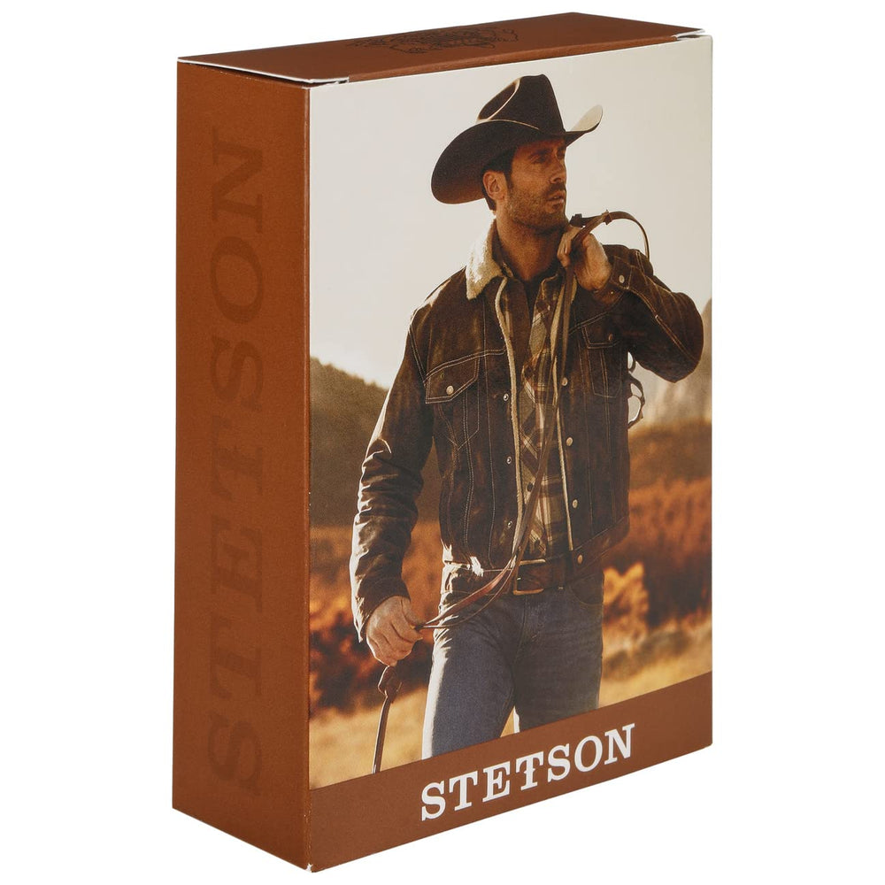 Stetson Original Cologne close-up cap and label conveys rugged Americana scent identity.