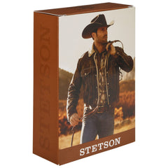 Stetson Original Cologne close-up cap and label conveys rugged Americana scent identity.