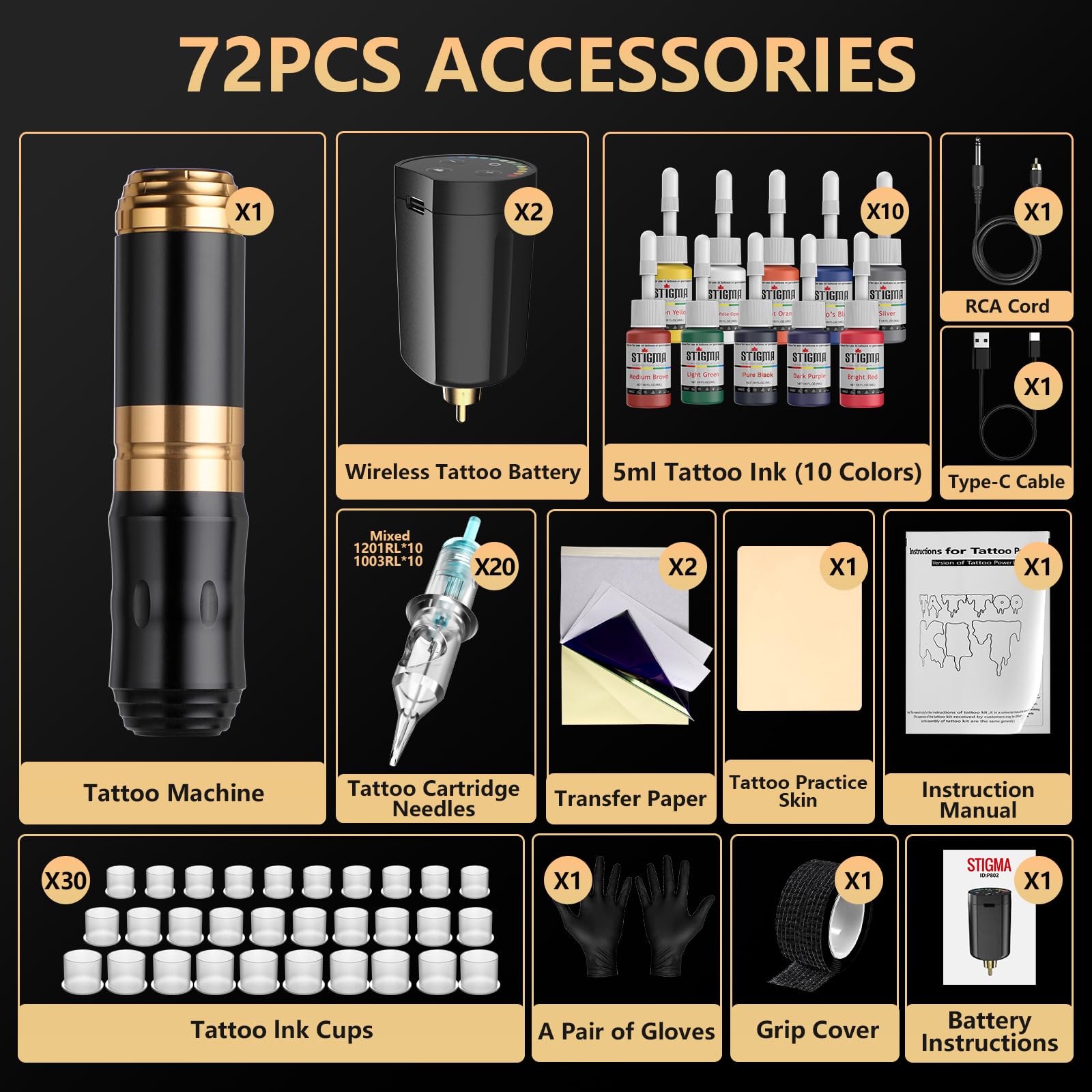 STIGMA tattoo-accessories included image demonstrating complete starter set.