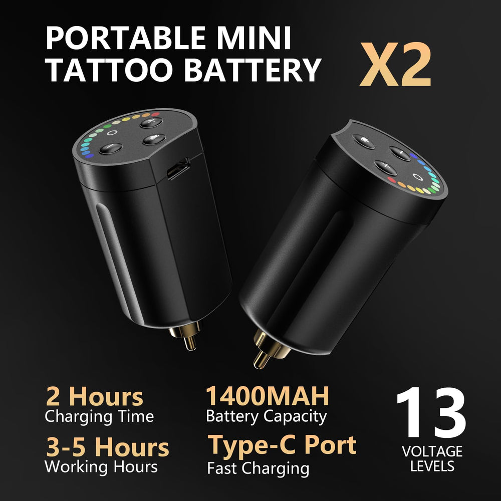 STIGMA wireless tattoo battery 1400mAh dual-pack enabling long cordless sessions.