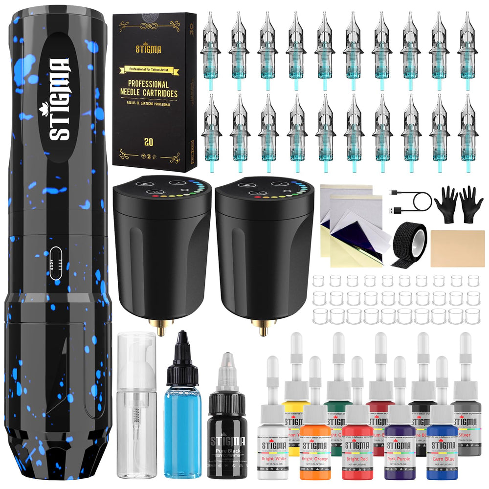 STIGMA wireless tattoo gun kit pen demonstrates crisp line control for beginners.