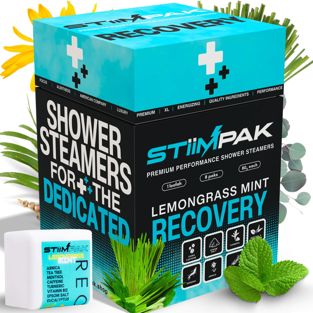 STiiMPAK Recovery shower steamer packaging sized 80g for post-workout refresh