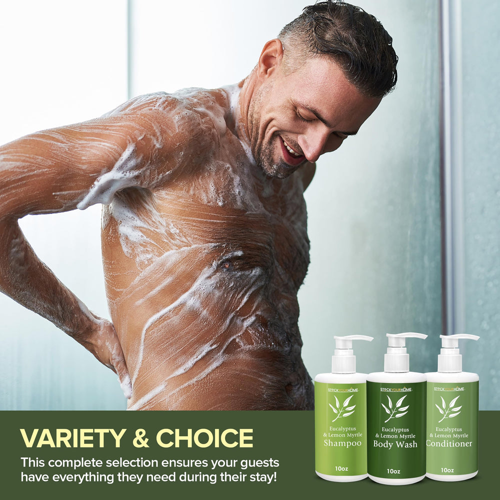 Stock Your Home hotel use display demonstrates guest-first amenities in guest bathrooms.