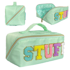 STOMKIRE Preppy Bag light green front view, perfect for daily makeup on the go.