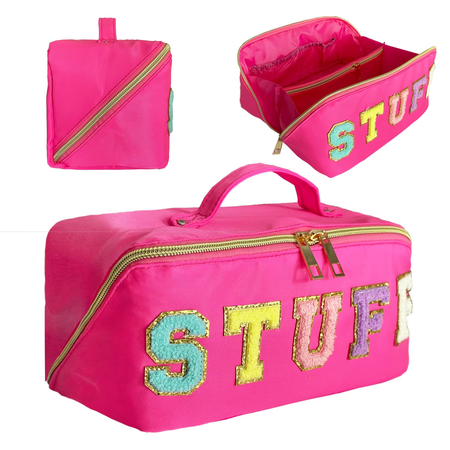 STOMKIRE Preppy Bag, bolso de maquillaje rosado, organiza tus productos con estilo.
