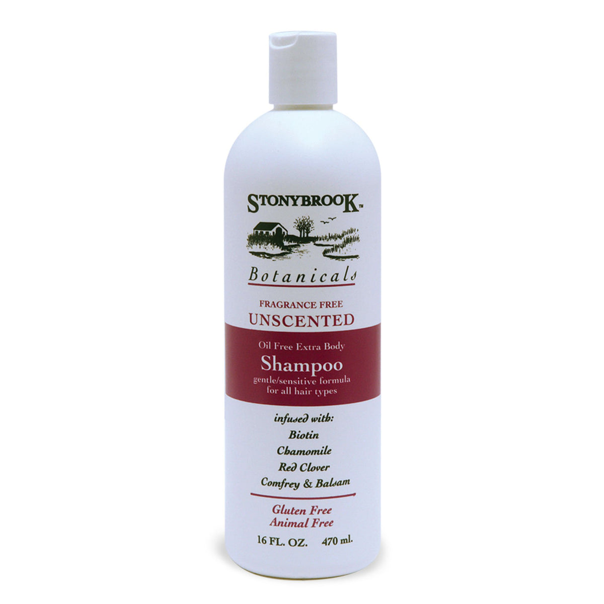 Stonybrook unscented shampoo bottle offers fragrance-free care for sensitive scalps.