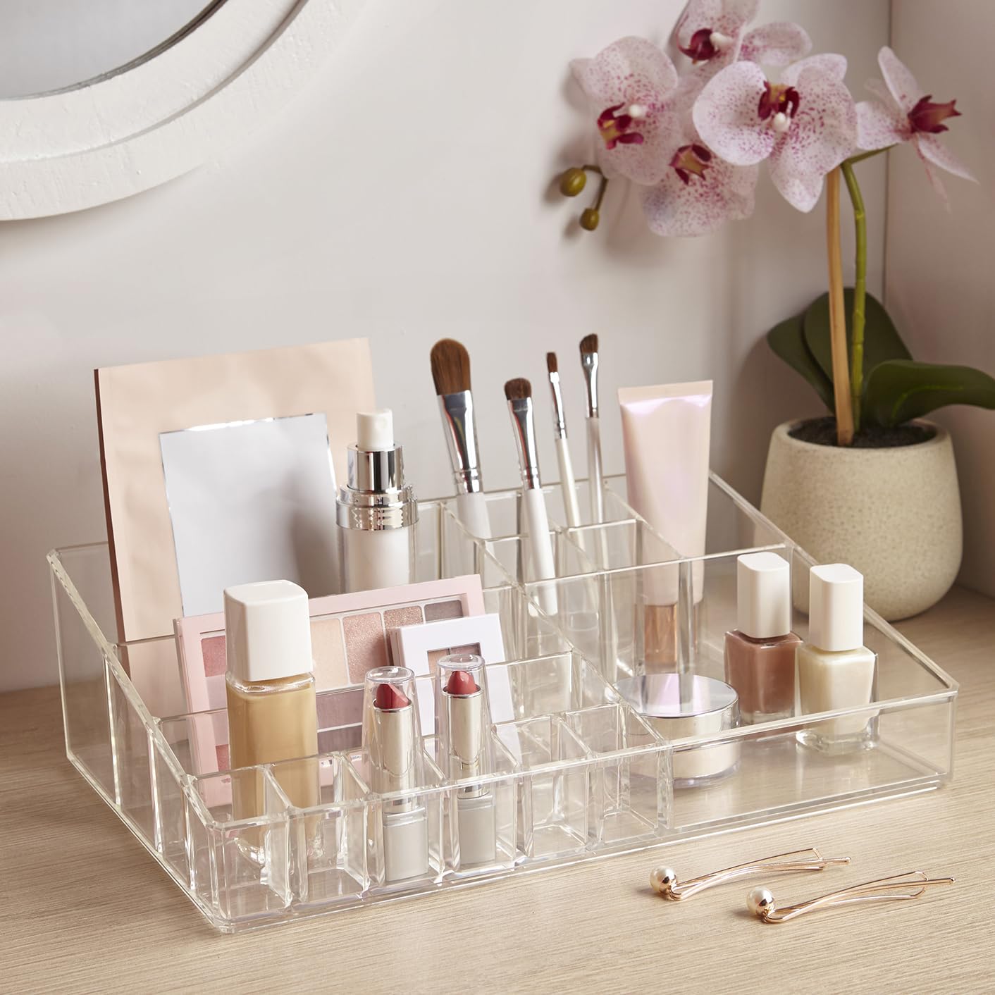 STORi Audrey clear vanity organizer made in USA emphasizes domestic production and quality.