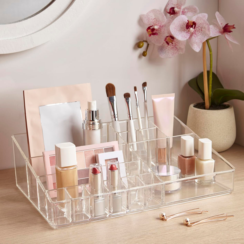 STORi Audrey clear vanity organizer made in USA emphasizes domestic production and quality.