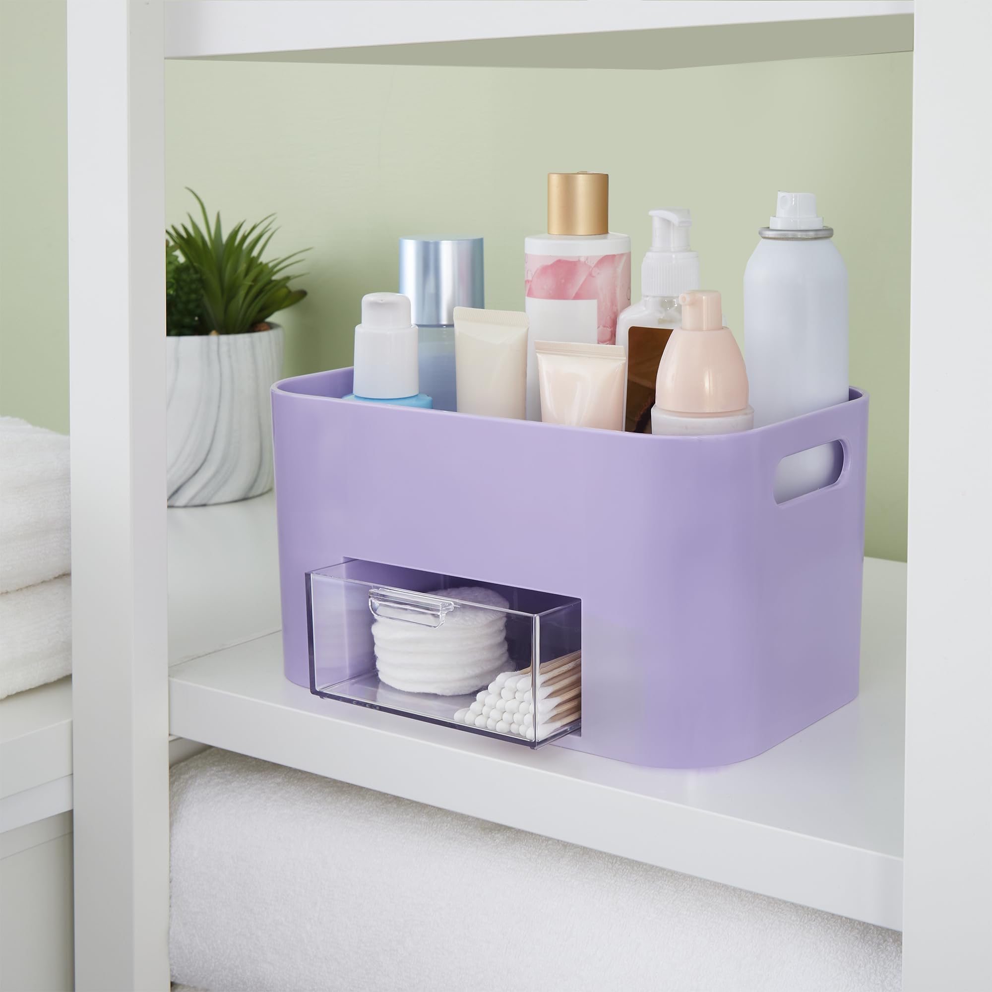 STORi Bliss Lilac lipstick storage in above-drawer compartment keeps lips essentials tidy.