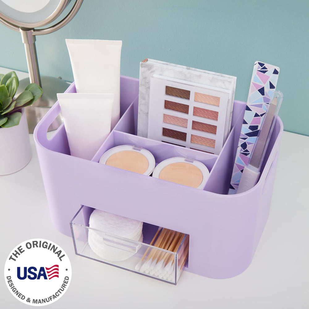 STORi Bliss Lilac makeup brush holder with tall dividers for brushes.