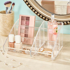 STORi curved-front vanity organizer highlights brushes for easy, fast access.