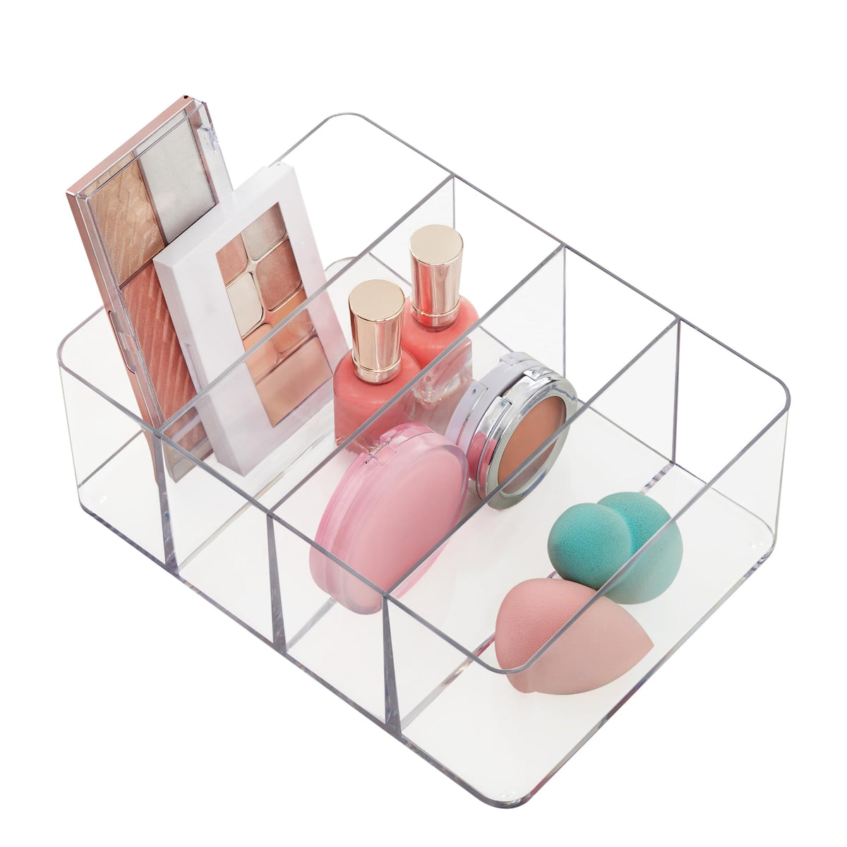 STORi 4 compartimentos, organizador plástico claro, útil para maquillaje y organización.
